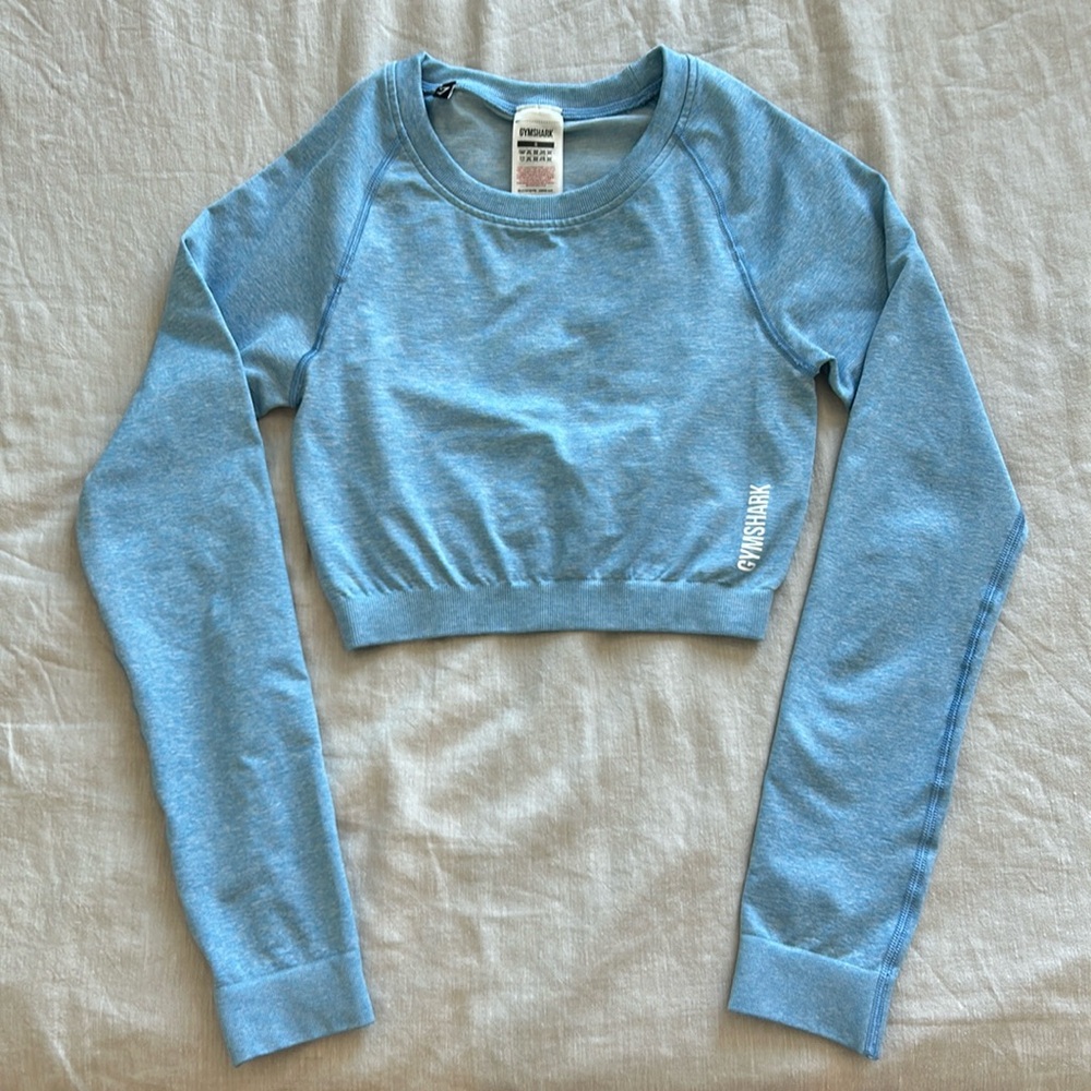 Gymshark Adapt Marl Seamless Long Sleeve Crop Top - Light Blue
